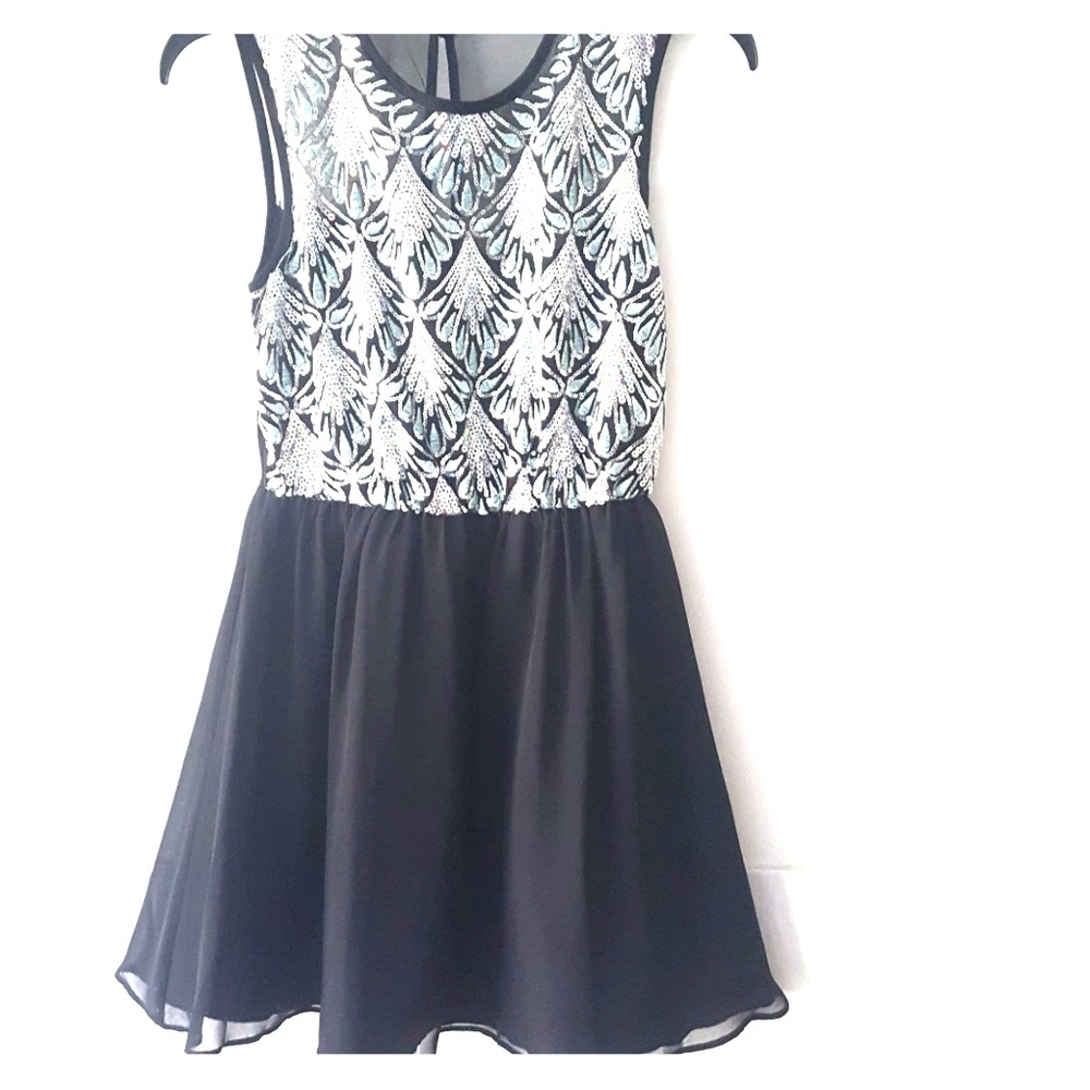 Silver sequins flowing homecoming dress